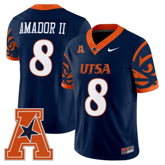 Men's UTSA Roadrunners #8 David Amador II Navy F.U.S.E. 2025 Vapor Limited V2 Stitched Football Jersey
