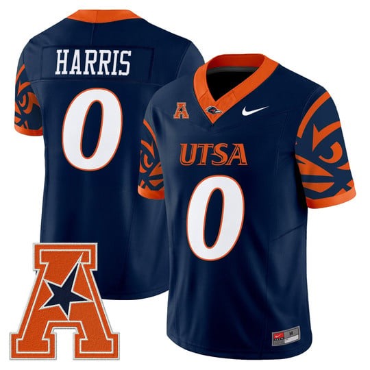 Men's UTSA Roadrunners #0 Frank Harris Navy F.U.S.E. 2025 Vapor Limited V2 Stitched Football Jersey