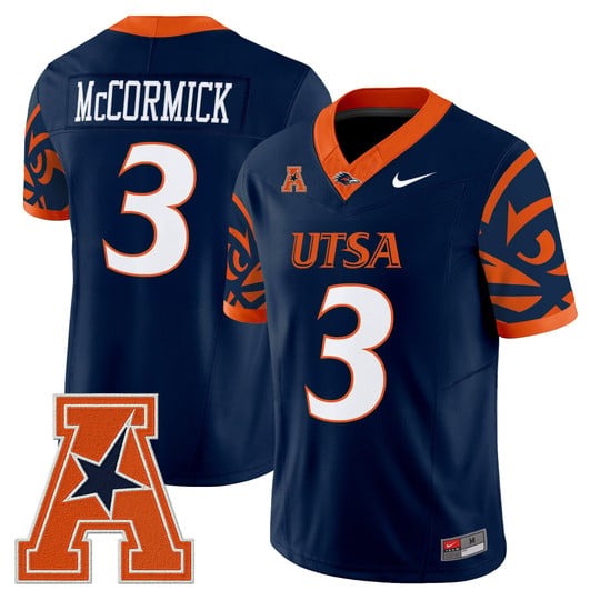 Men's UTSA Roadrunners #3 Sincere McCormick Navy F.U.S.E. 2025 Vapor Limited V2 Stitched Football Jersey