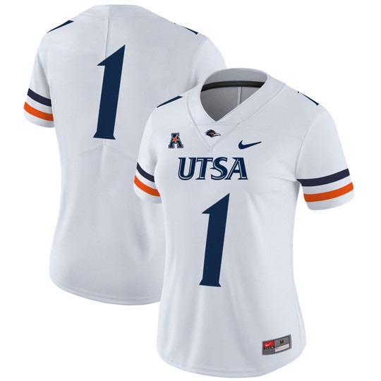 Women's Nike UTSA Roadrunners #1 White 2025 Vapor Untouchable Limited Stitched Football Jersey