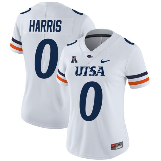 Women's Nike UTSA Roadrunners #0 Frank Harris White 2025 Vapor Untouchable Limited Stitched Football Jersey