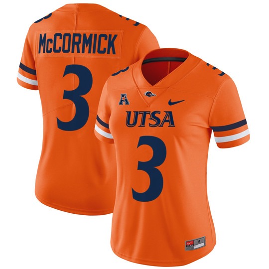 Women's Nike UTSA Roadrunners #3 Sincere McCormick Orange 2025 Vapor Untouchable Limited Stitched Football Jersey