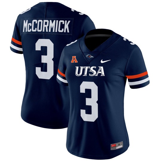 Women's Nike UTSA Roadrunners #3 Sincere McCormick Navy 2025 Vapor Untouchable Limited Stitched Football Jersey