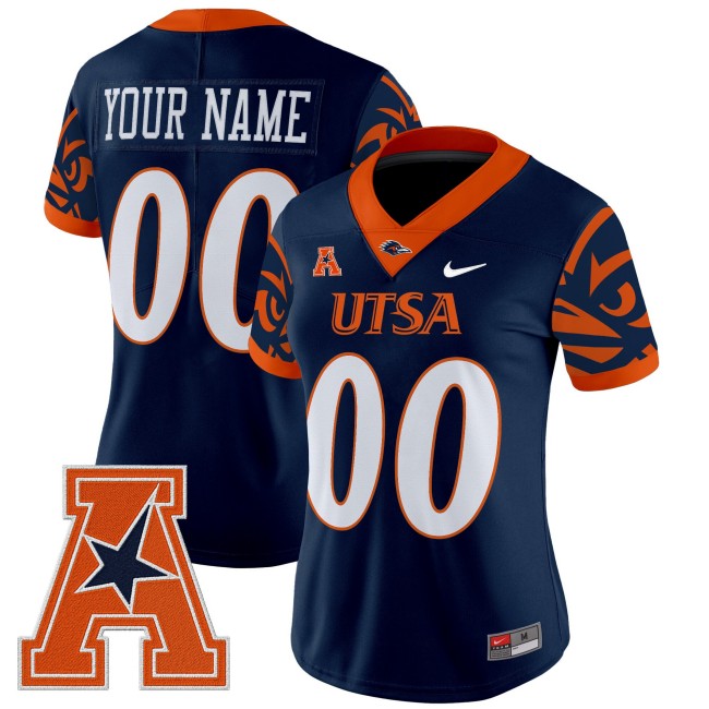Women's UTSA Football Roadrunners Navy 2025 V2 Vapor Untouchable Limited Stitched Custom Jersey