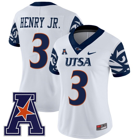 Women's UTSA Football Roadrunners #3 Robert Henry Jr. White 2025 V2 Vapor Untouchable Limited Nike Jersey