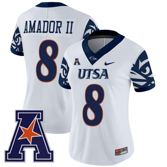 Women's UTSA Football Roadrunners #8 David Amador II White 2025 V2 Vapor Untouchable Limited Nike Jersey