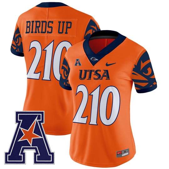 Women's UTSA Football Roadrunners 210 Birds Up Orange 2025 V2 Vapor Untouchable Limited Nike Jersey