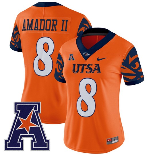 Women's UTSA Football Roadrunners #8 David Amador II Orange 2025 V2 Vapor Untouchable Limited Nike Jersey