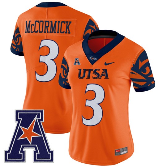 Women's UTSA Football Roadrunners #3 Sincere McCormick Orange 2025 V2 Vapor Untouchable Limited Nike Jersey
