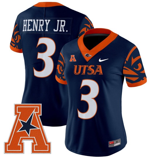 Women's UTSA Football Roadrunners #3 Robert Henry Jr. Navy 2025 V2 Vapor Untouchable Limited Nike Jersey