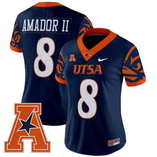 Women's UTSA Football Roadrunners #8 David Amador II Navy 2025 V2 Vapor Untouchable Limited Nike Jersey