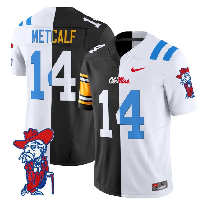 Men's Ole Miss Rebels #14 DK Metcalf Split F.U.S.E. Vapor Limited Stitched Football Jersey