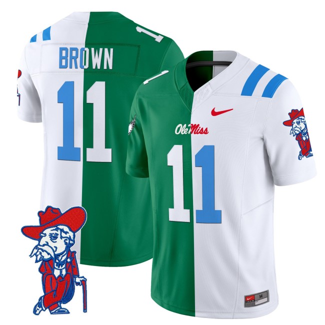 Men's Ole Miss Rebels #11 A.J. Brown Split F.U.S.E. Vapor Limited Stitched Football Jersey