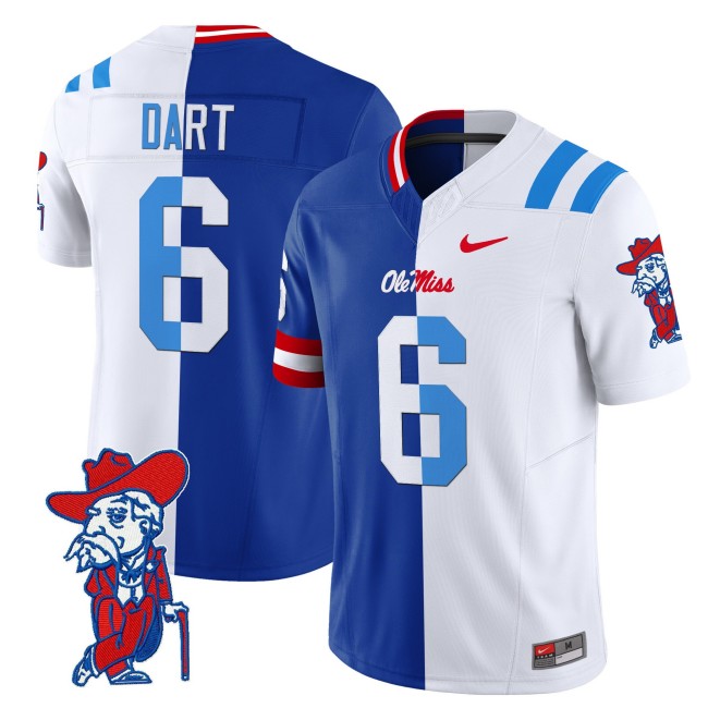 Men's Ole Miss Rebels #6 Jaxson Dart Split F.U.S.E. Vapor Limited Stitched Football Jersey