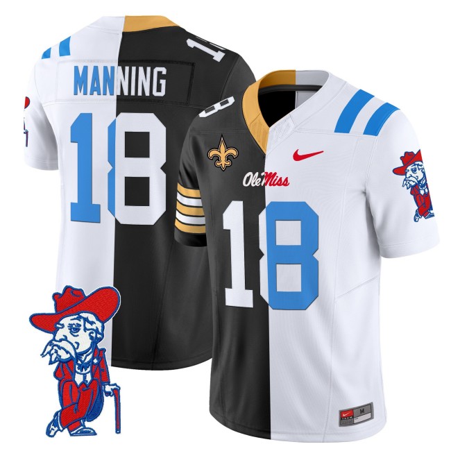 Men's Ole Miss Rebels #18 Archie Manning Split F.U.S.E. Vapor Limited Stitched Football Jersey