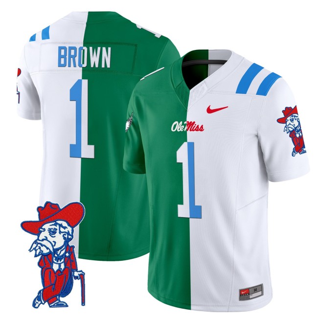 Men's Ole Miss Rebels #1 A.J. Brown Split F.U.S.E. Vapor Limited Stitched Football Jersey