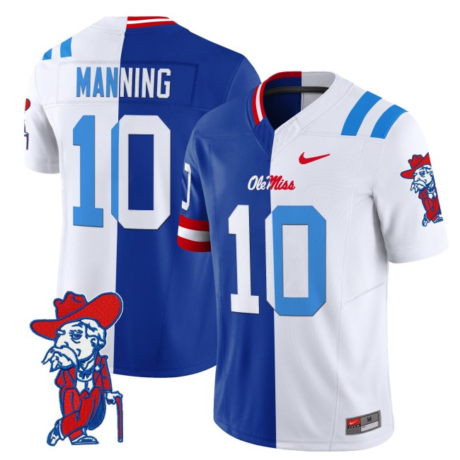 Men's Ole Miss Rebels #10 Eli Manning Split F.U.S.E. Vapor Limited Stitched Football Jersey