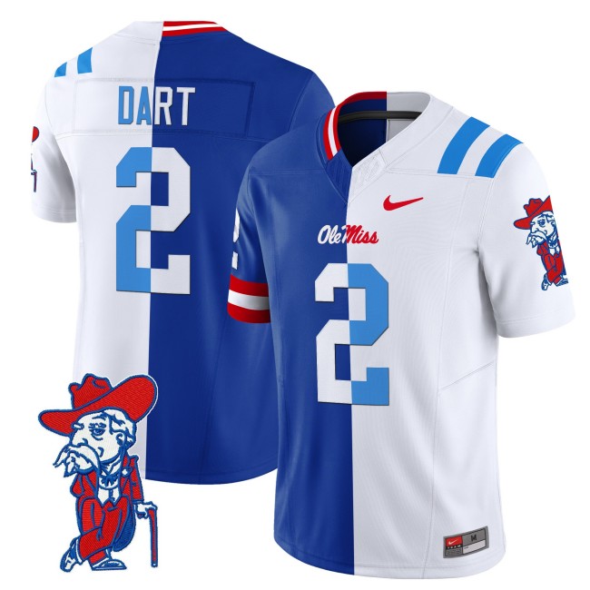 Men's Ole Miss Rebels #2 Jaxson Dart Split F.U.S.E. Vapor Limited Stitched Football Jersey