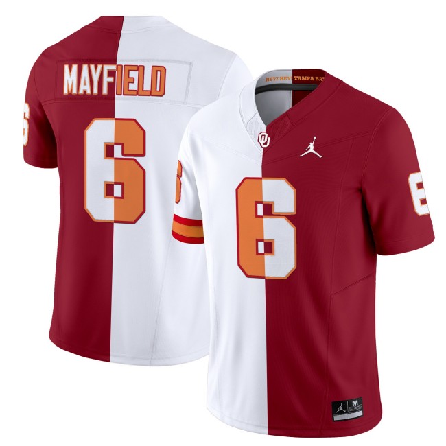 Men's Oklahoma Sooners #6 Baker Mayfield Split F.U.S.E. Vapor Limited Stitched Football Jersey