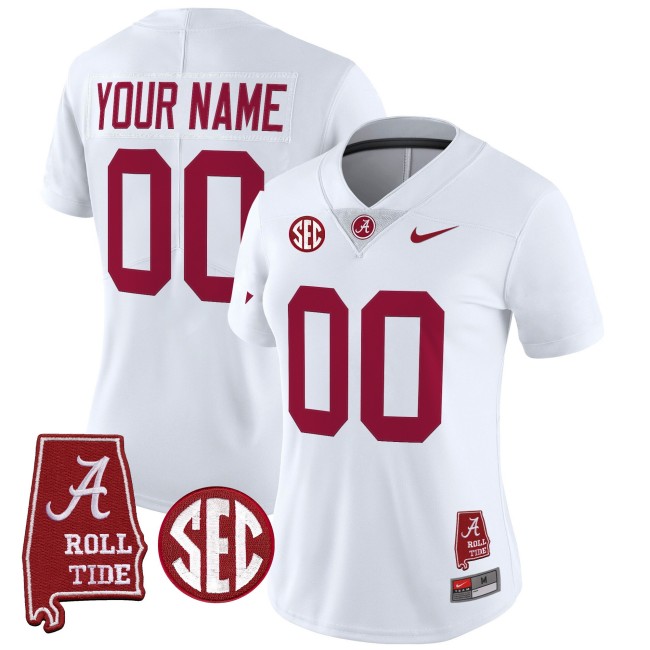 Women's Alabama Crimson Tide Custom White 2025 Vapor Untouchable Limited Stitched Football Jersey - Alabama Map