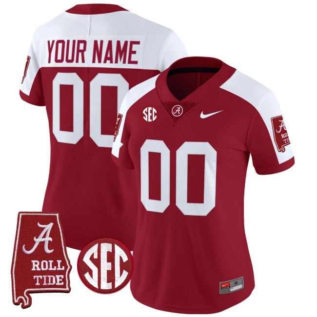 Women's Alabama Crimson Tide Custom Crimson White 2025 Vapor Untouchable Limited Stitched Football Jersey - Alabama Map
