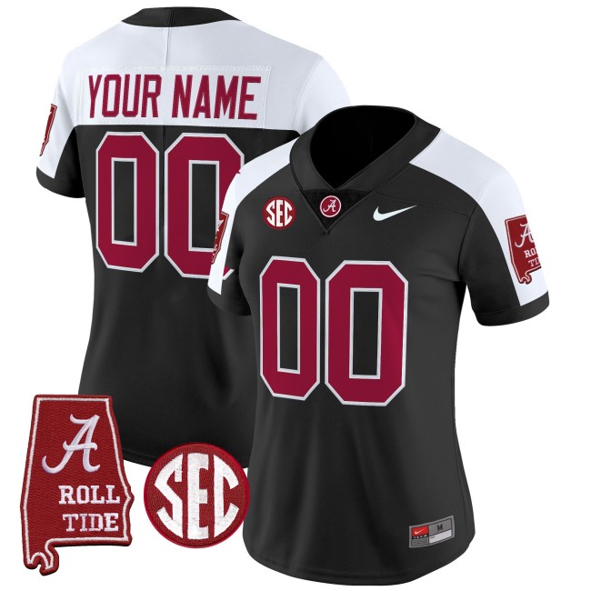 Women's Alabama Crimson Tide Custom Black White 2025 Vapor Untouchable Limited Stitched Football Jersey - Alabama Map