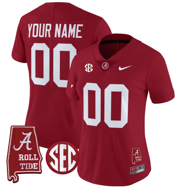 Women's Alabama Crimson Tide Custom Crimson 2025 Vapor Untouchable Limited Stitched Football Jersey - Alabama Map