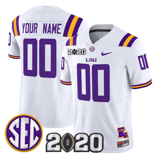 LSU Tigers Custom White F.U.S.E. 2020 National Champions Vapor Limited Stitched Football Jersey