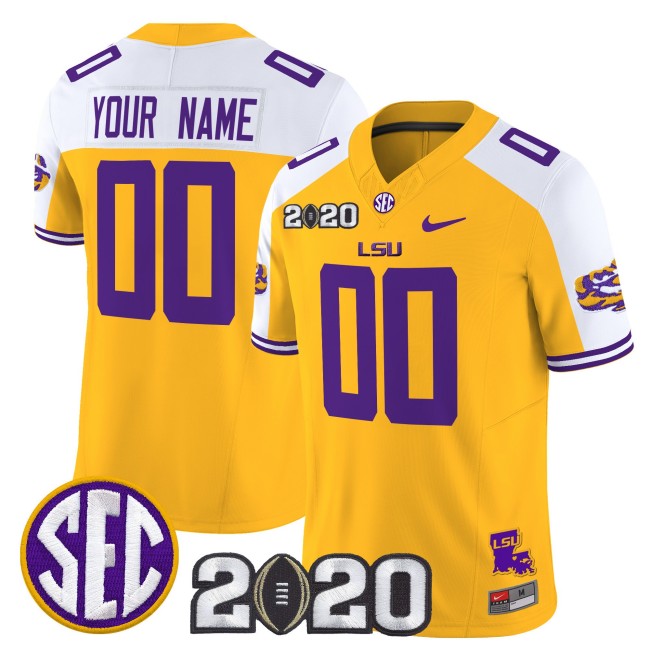 LSU Tigers Custom Gold White F.U.S.E. 2020 National Champions Vapor Limited Stitched Football Jersey