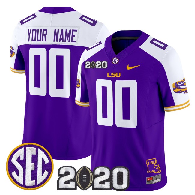 LSU Tigers Custom Purple White F.U.S.E. 2020 National Champions Vapor Limited Stitched Football Jersey