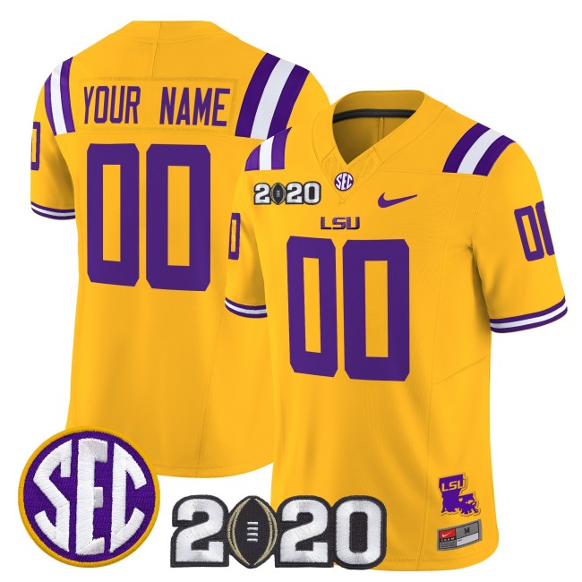 LSU Tigers Custom Gold F.U.S.E. 2020 National Champions Vapor Limited Stitched Football Jersey