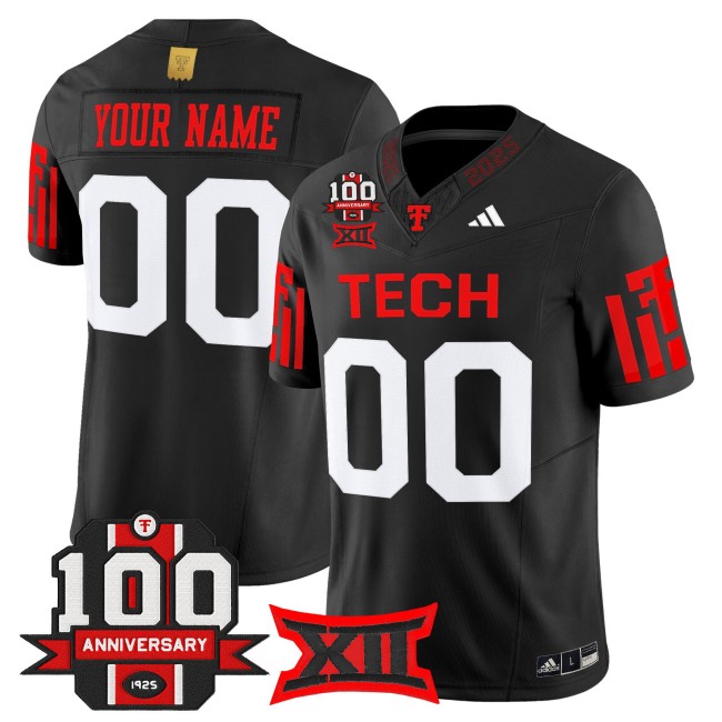 Texas Tech Red Raiders Custom Black F.U.S.E. 100th Anniversary Patch 2025 Vapor Limited Stitched Football Jersey