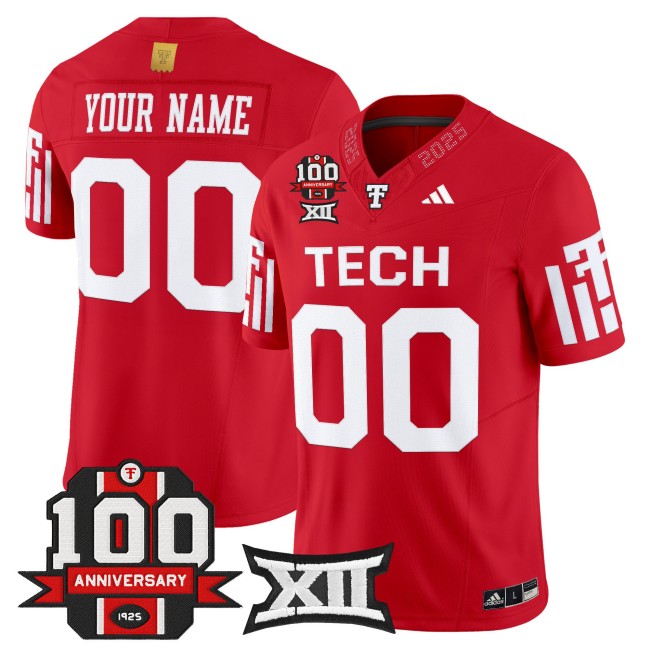Texas Tech Red Raiders Custom Red F.U.S.E. 100th Anniversary Patch 2025 Vapor Limited Stitched Football Jersey