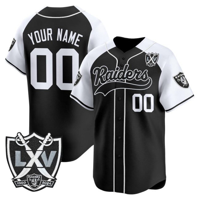 Las Vegas Raiders Custom Black White 65th Anniversary Patch Vapor Stitched Baseball Jersey