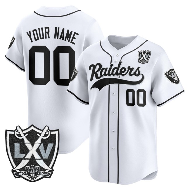 Las Vegas Raiders Custom White 65th Anniversary Patch Vapor Stitched Baseball Jersey