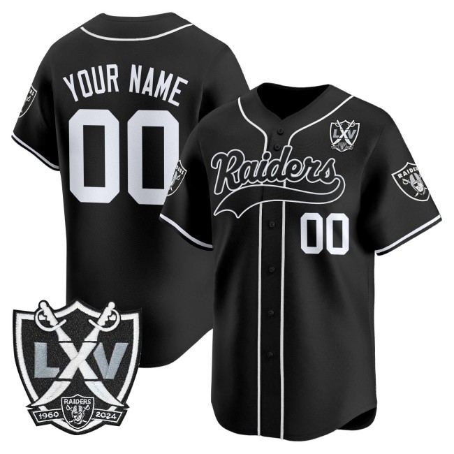 Las Vegas Raiders Custom Black 65th Anniversary Patch Vapor Stitched Baseball Jersey
