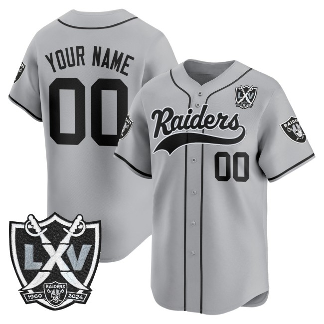 Las Vegas Raiders Custom Grey 65th Anniversary Patch Vapor Stitched Baseball Jersey