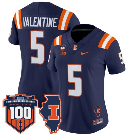 Women's Illinois Fighting Illini #5 Ca'Lil Valentine Navy 100th Memorial Stadium Patch Vapor Limited Stitched Football Jersey