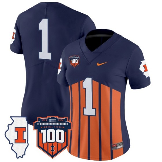 Women's Illinois Fighting Illini #1 Throwback 100th Memorial Stadium Patch Vapor Limited Stitched Football Jersey