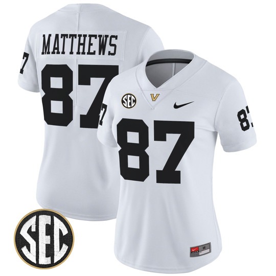 Women's Vanderbilt Commodores #87 Jordan Matthews White 2025 Vapor Limited Stitched Football Jersey