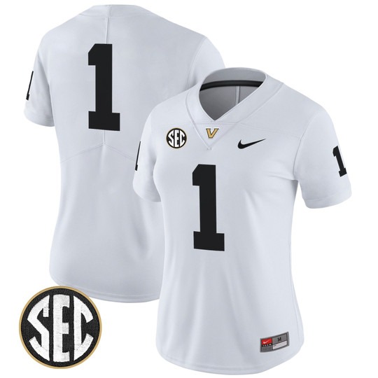 Women's Vanderbilt Commodores #1 White 2025 Vapor Limited Stitched Football Jersey