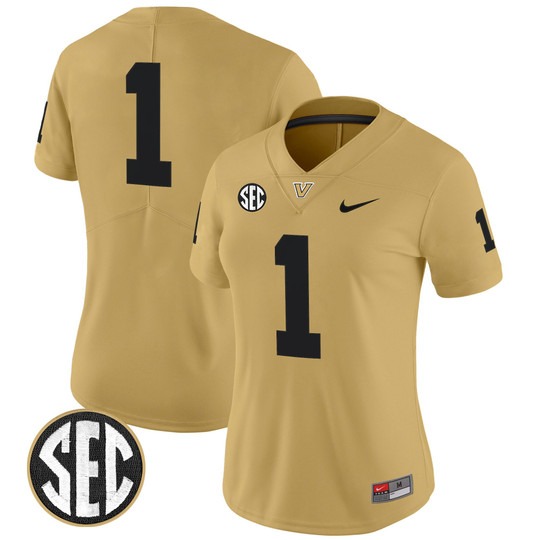 Women's Vanderbilt Commodores #1 Gold 2025 Vapor Limited Stitched Football Jersey