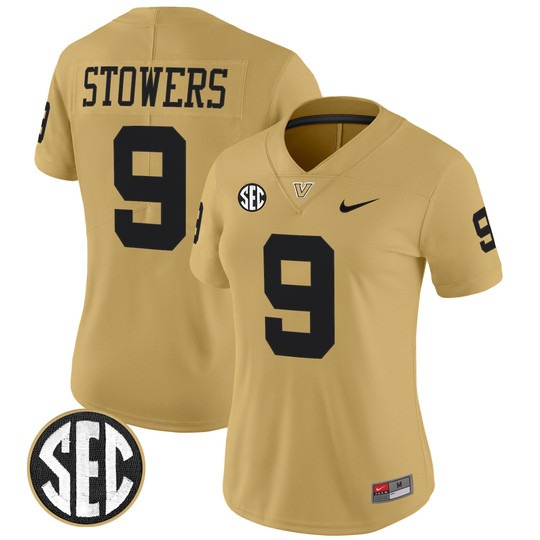 Women's Vanderbilt Commodores #9 Eli Stowers Gold 2025 Vapor Limited Stitched Football Jersey