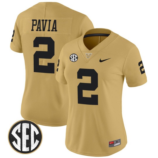 Women's Vanderbilt Commodores #2 Diego Pavia Gold 2025 Vapor Limited Stitched Football Jersey