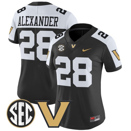 Women's Vanderbilt Commodores #28 Sedrick Alexander Alternate 2025 Vapor Limited Stitched Football Jersey