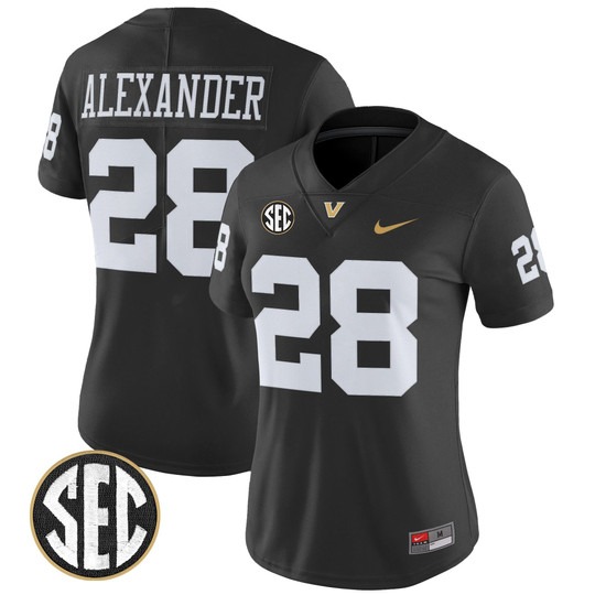 Women's Vanderbilt Commodores #28 Sedrick Alexander Black 2025 Vapor Limited Stitched Football Jersey