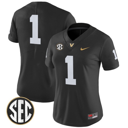 Women's Vanderbilt Commodores #1 Black 2025 Vapor Limited Stitched Football Jersey