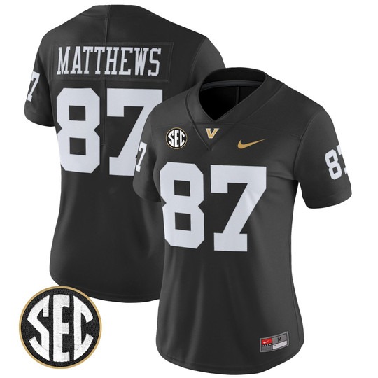 Women's Vanderbilt Commodores #87 Jordan Matthews Black 2025 Vapor Limited Stitched Football Jersey