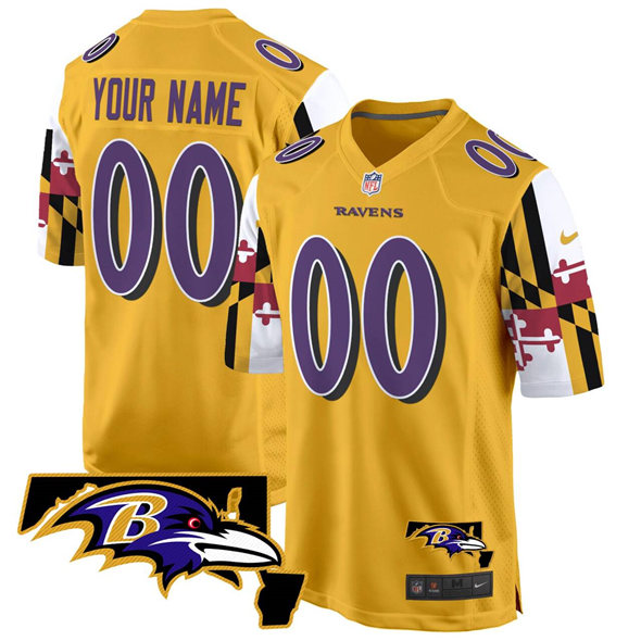 Men's Baltimore Ravens Active Player Custom Gold Maryland Flag Vapor Limited Football Game Jersey
