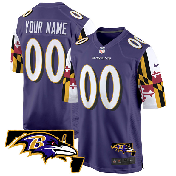 Men's Baltimore Ravens Active Player Custom Purple Maryland Flag Vapor Limited Football Game Jersey